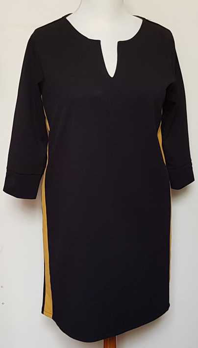 Pescara zwarte jurk met donkergele streep mt. 42