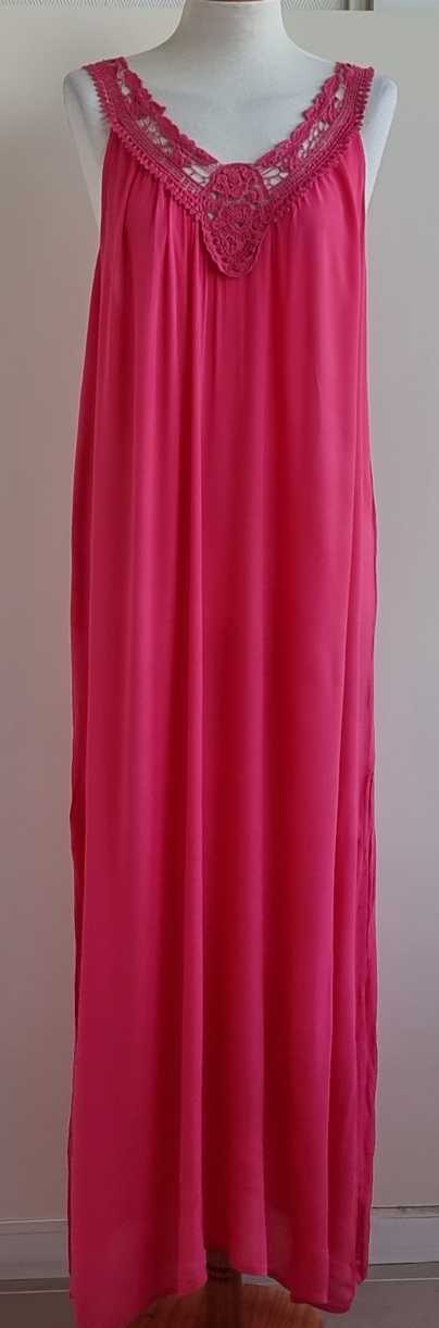 Piarossini soepelvallende hardroze lange jurk mt. M/L