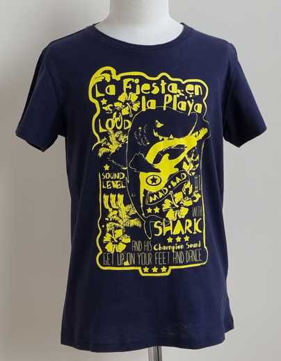 146.Ultimate donkerblauw t-shirt met gele print mt. 146/152