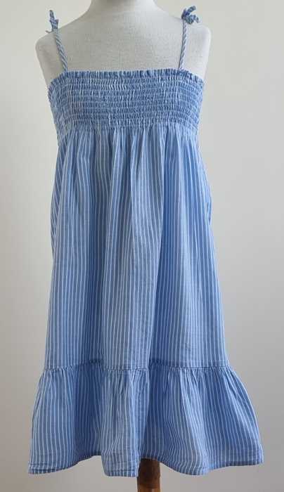 122.H & M lichtblauw/wit gestreept jurkje mt. 122