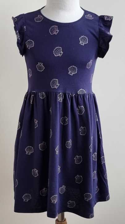 H & M donkerblauw jurkje met schelpjes mt. 122/128