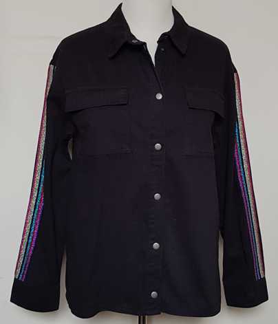Primark zwart jeans jasje met gekleurde biezen mt. 40/42