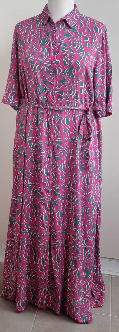 Bel&Bo roze/groene soepelvallende lange jurk mt. 44