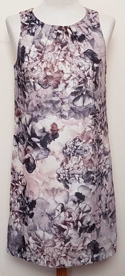 H & M grijs/bruin jurkje met bloemen prints mt. 34