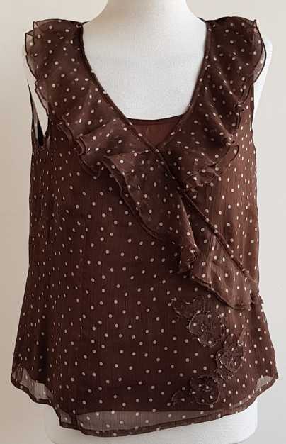 Mayerline bruine dubbel blouse/top met witte stipjes mt. 38