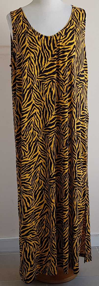 MS Mode okergele lange jurk met zebra print mt. 2XL