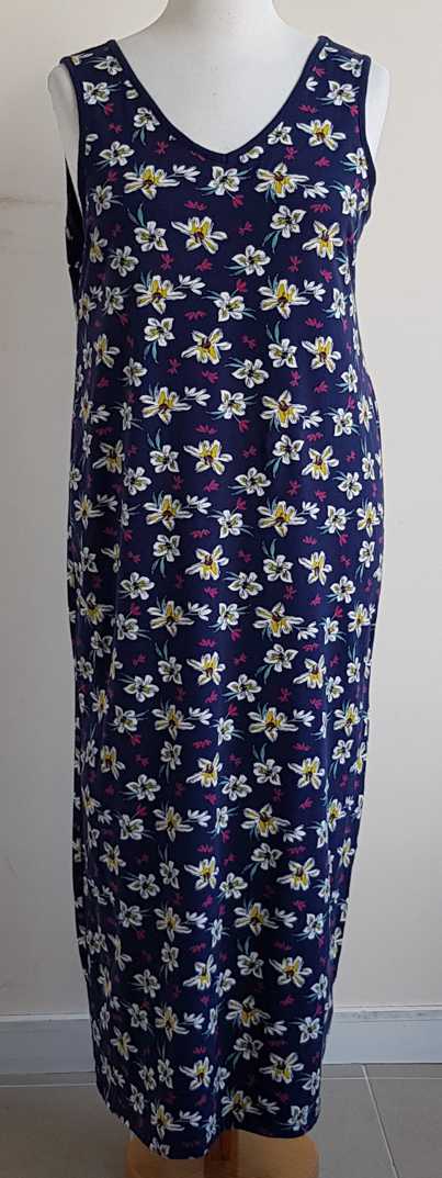 John  Cabot donkerblauwe lange jurk met bloemen print mt. XL