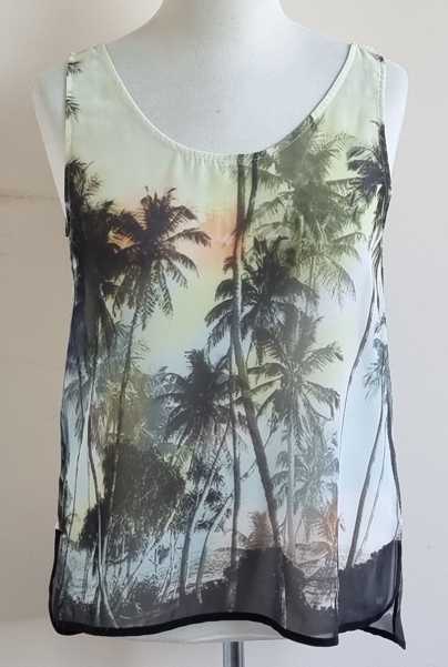 MNG zachtgele blouse top met palmbomen print mt. L