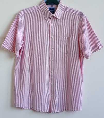 Redmond Casual roze/wit gestreept overhemd mt. L (41/42)