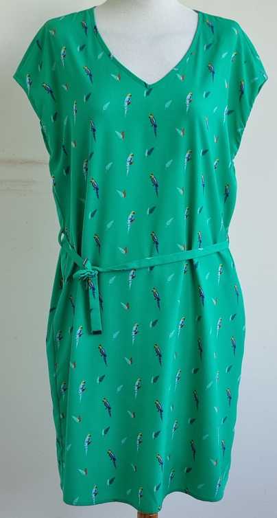 JBC groen jurkje met papegaaien/bladeren printjes mt. 38