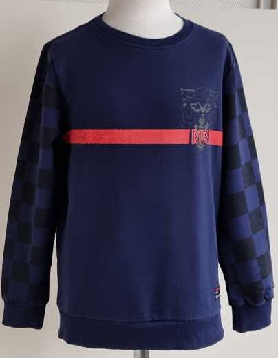 Retour donkerblauwe sweater met rode print mt. 122/128 (7/8)