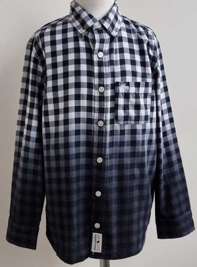 Abercrombie zwart/wit geruit overhemd met blauw mt. 122/128