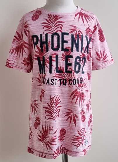 146.We Fashion roze/wit t-shirt met bladeren print mt. 146/152