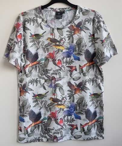 We Fashion grijs t-shirt met vogeltjes print mt. S