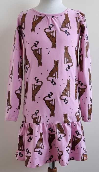 Z8 roze jurkje met panter prints mt. 128/134