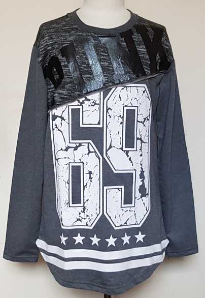 164.Linda Fashion grijze sweater met zwart/witte print mt. 164 (14)
