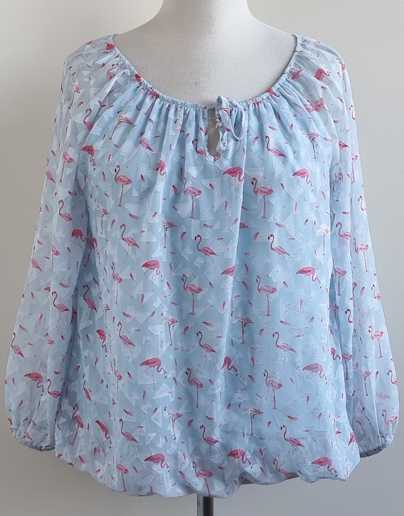 Made in Italy lichtblauwe blouse met flamingo’s mt. M