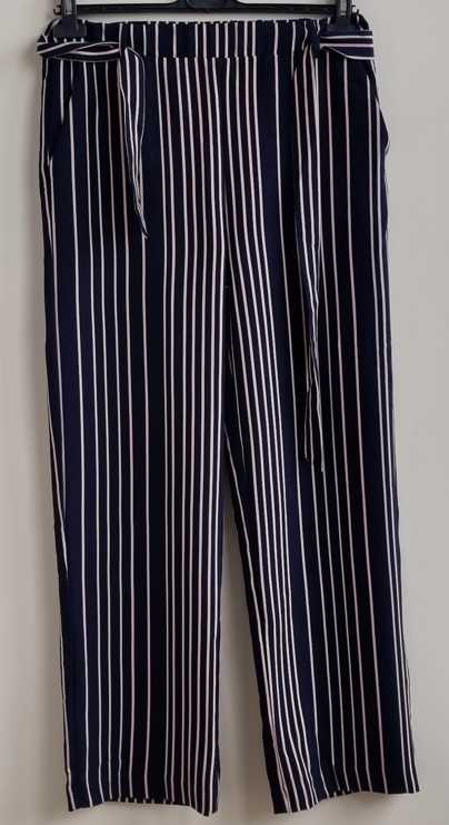 Vila donkerblauwe broek met beige/roze strepen mt. M
