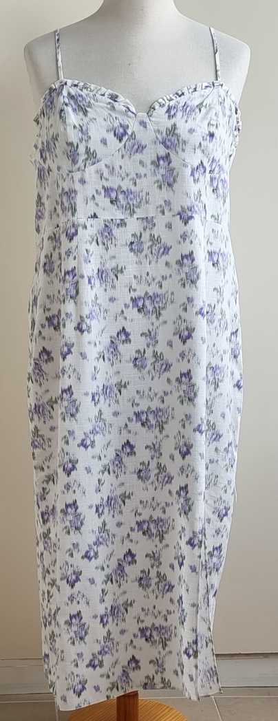 Primark witte lange jurk met lila/groene print mt. 48 NIEUW